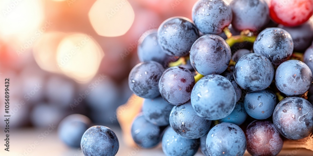Closeup of Fresh Blue Grapes with Dew Drops Fruit Wine Harvest Food Photography Closeup of Fresh Blue Grapes with Dew Drops Fruit Wine Harvest Food Photography