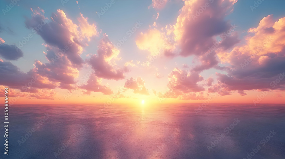 Pink and Orange Sunset Sky with Clouds Over the Ocean - 3D Background Pink and Orange Sunset Sky with Clouds Over the Ocean - 3D Background