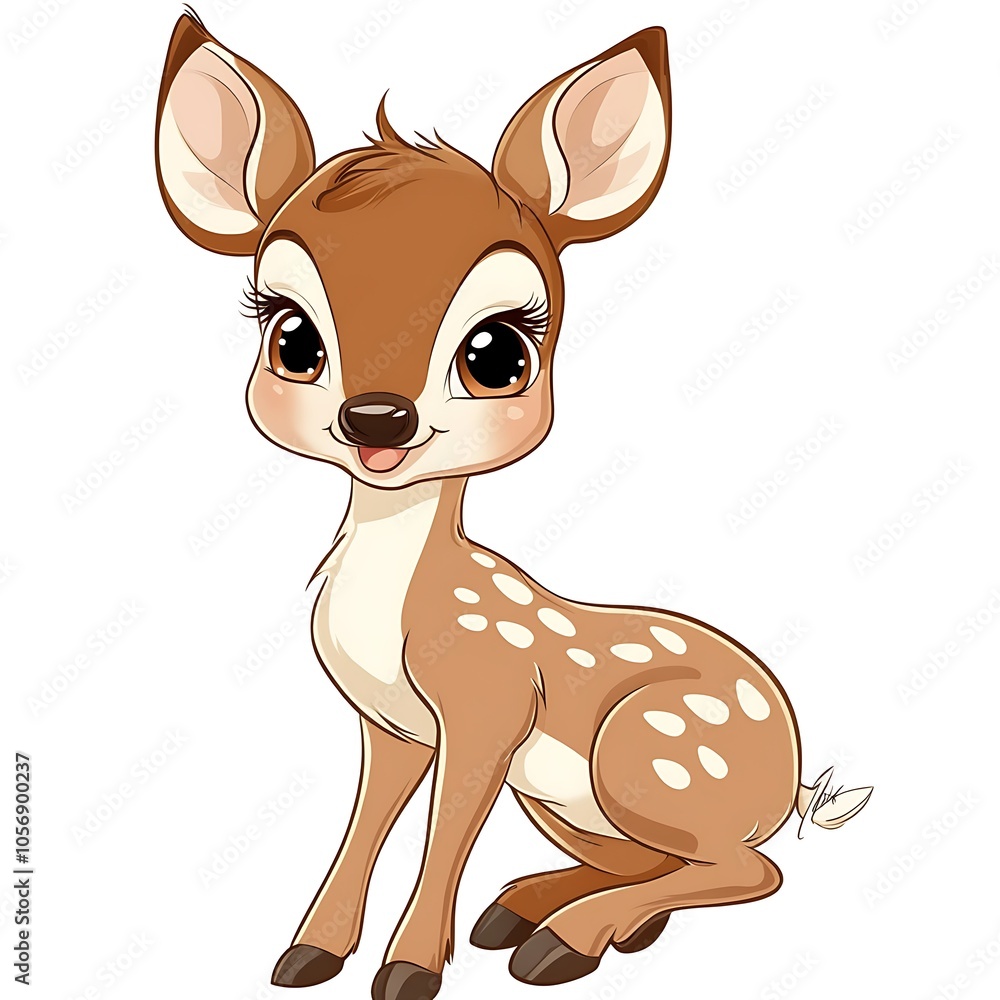 Obraz premium Cartoon baby fawn with small spots on a white background.