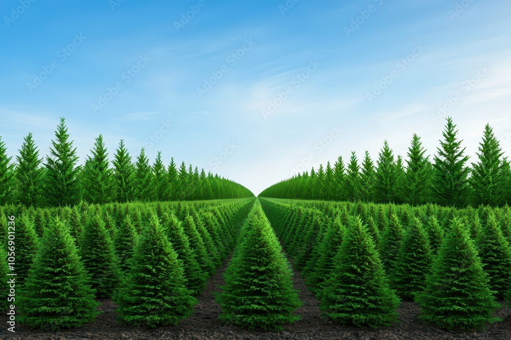 Morning Mist Over Pine Lumber Plantation: Serene Rows of Trees in a Tranquil Natural Landscape Morning Mist Over Pine Lumber Plantation: Serene Rows of Trees in a Tranquil Natural Landscape