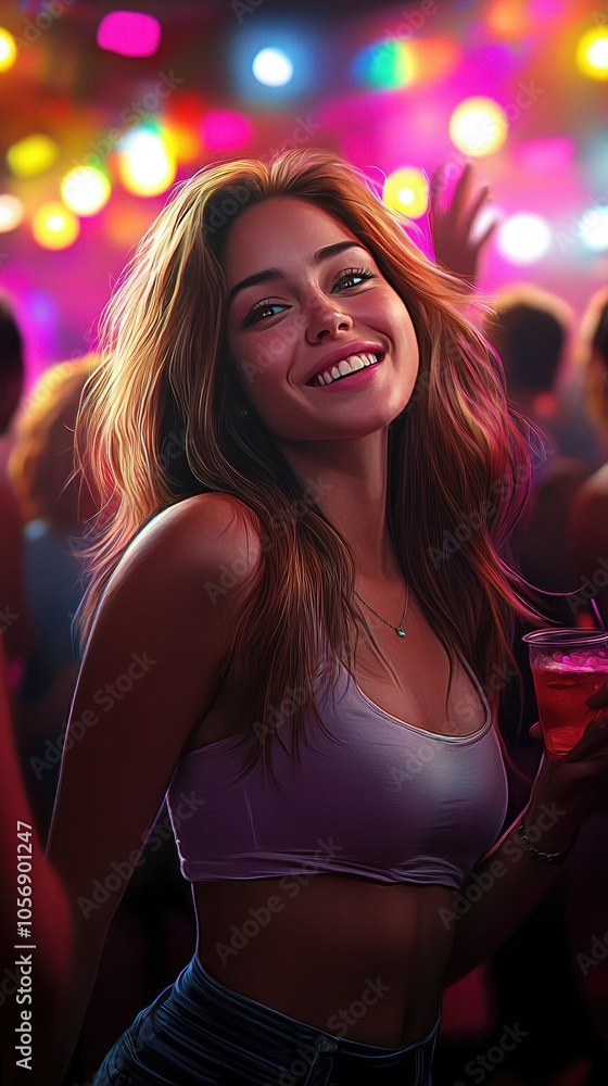 Beautiful girl with smiling and dancing at club party Beautiful girl with smiling and dancing at club party