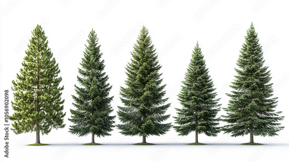 Obraz premium Pine Tree Collection Isolated on White Background