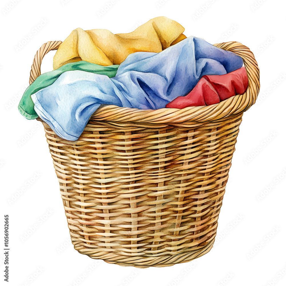 Obraz premium Laundry Basket, watercolor clipart illustration with isolated on white and Transparent Background