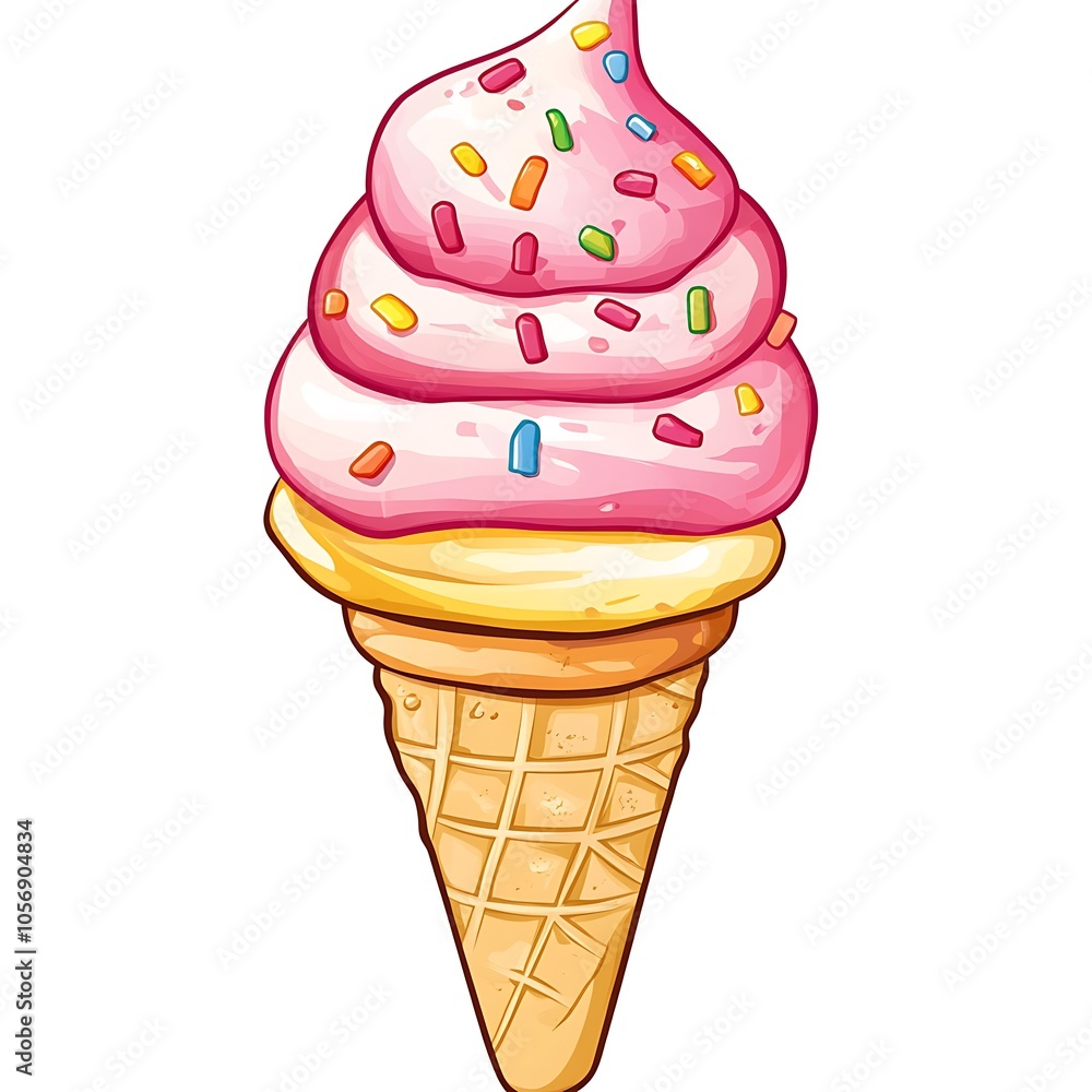Cartoon ice cream cone indicating summer or enjoyment on a white background. Cartoon ice cream cone indicating summer or enjoyment on a white background.