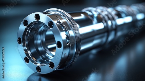 A shiny metallic cylindrical component with a flanged end.