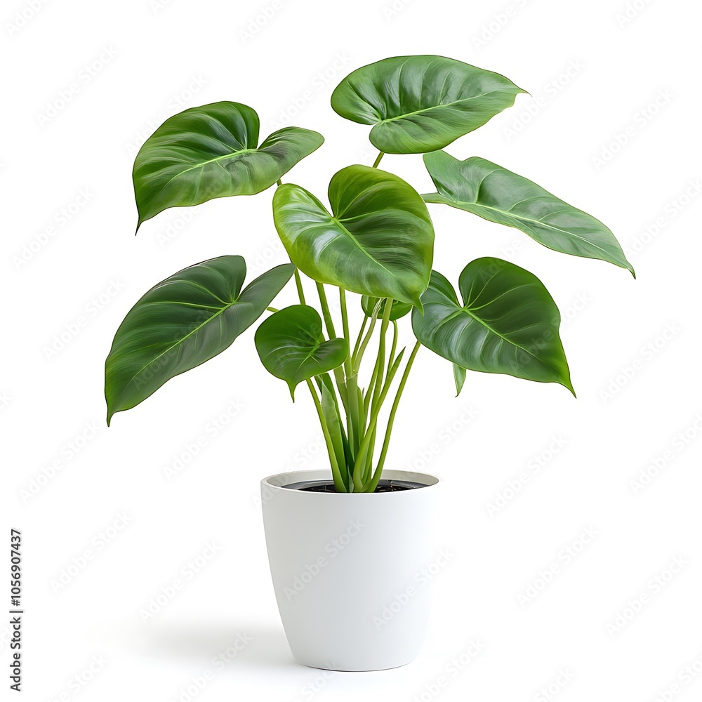 A philodendron in a white pot on a white background. A philodendron in a white pot on a white background.