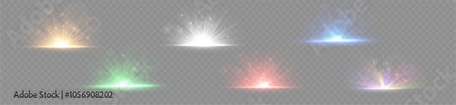 Glowing bright light explosion effect.  Crystal The effect of a bright flickering flash of light on a transparent background with rays and highlights. Vector illustration. Lens explosion, spark, spark