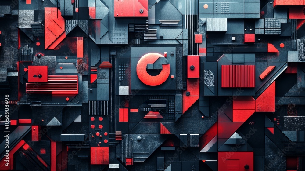 Abstract Geometric Pattern with Red and Black Shapes Abstract Geometric Pattern with Red and Black Shapes
