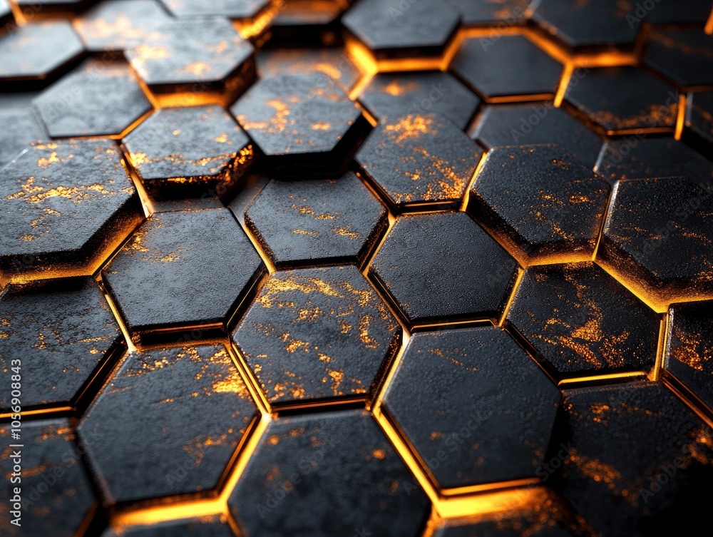 Black background wallpaper with a luxurious golden geometric hexagon pattern Black background wallpaper with a luxurious golden geometric hexagon pattern
