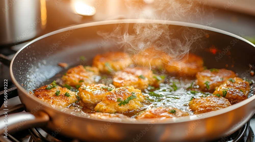 Crispy Latkes Frying in a Pan Crispy Latkes Frying in a Pan