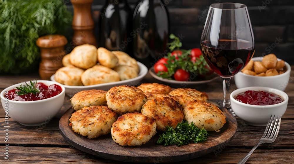 Delicious Latkes Served on Rustic Wooden Table Delicious Latkes Served on Rustic Wooden Table