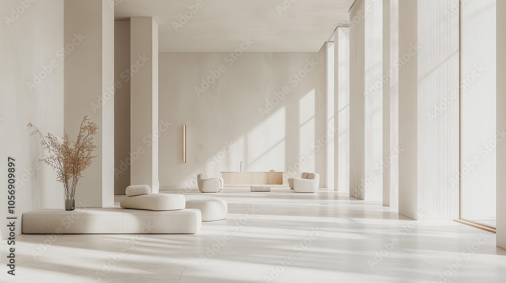 Fototapeta premium Minimalist Living Space with Natural Lighting and Neutral Tones