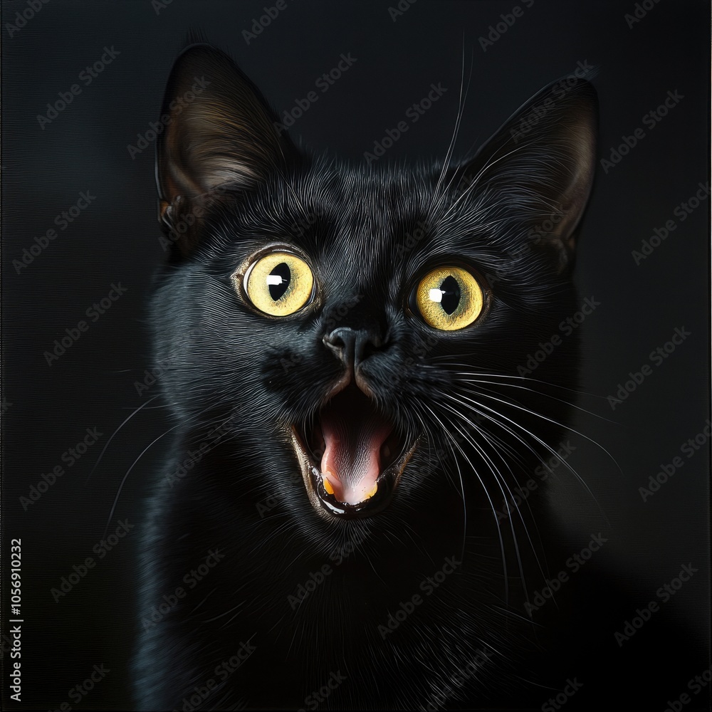 Black cat with yellow eyes cute yet scary oil painting Black cat with yellow eyes cute yet scary oil painting