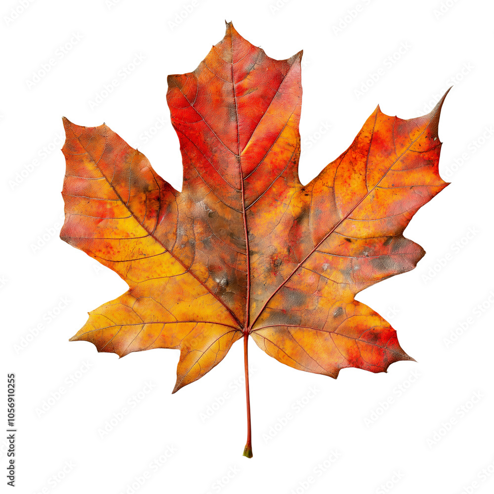 Obraz premium A vibrant, autumn maple leaf with striking orange and yellow hues against a black background.