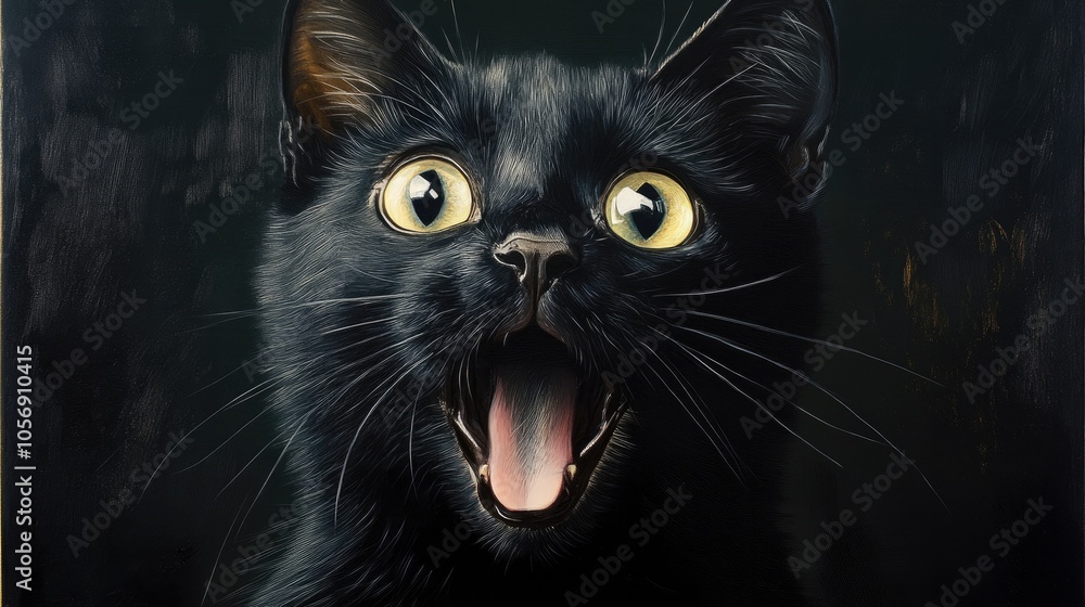 Black cat with yellow eyes cute yet scary oil painting Black cat with yellow eyes cute yet scary oil painting
