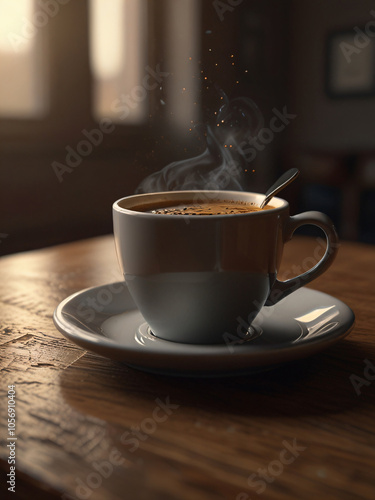 A cup of coffee enhances the cozy ambiance.