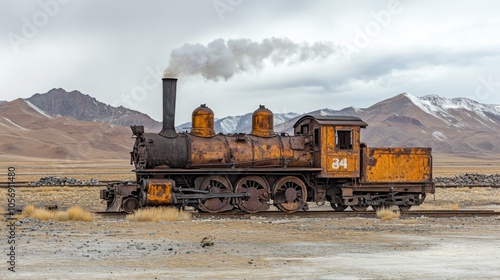Wallpaper Mural Rusty Steam Locomotive in a Desolate Mountain Landscape Torontodigital.ca