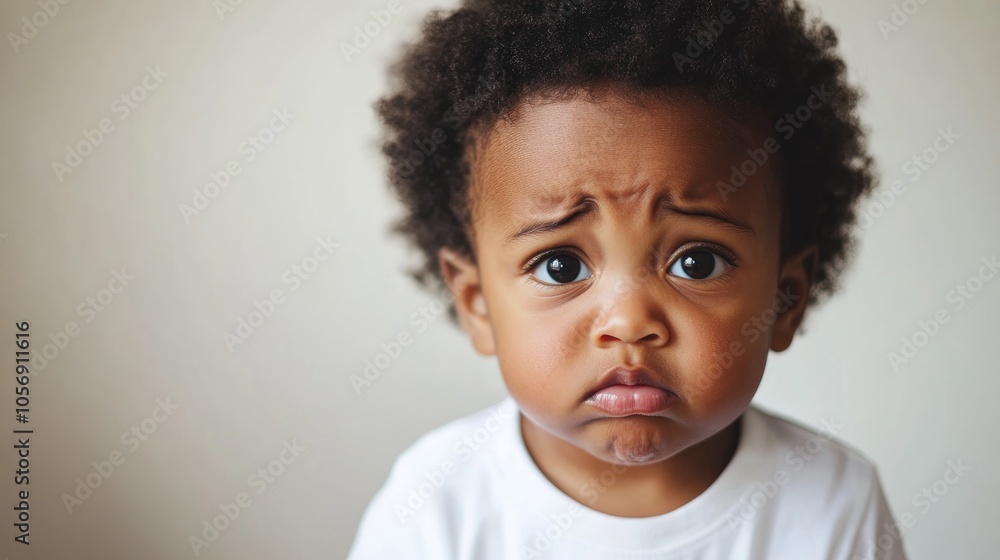 Crying toddler of African descent wearing a white T shirt Crying toddler of African descent wearing a white T shirt