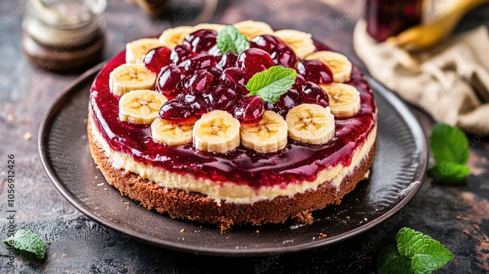 Delicious homemade banana cake topped with jelly Delicious homemade banana cake topped with jelly