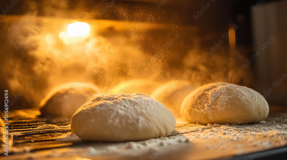 A warm, inviting scene of freshly kneaded dough rising in a steamy oven, showcasing the art of bread-making. A warm, inviting scene of freshly kneaded dough rising in a steamy oven, showcasing the art of bread-making.