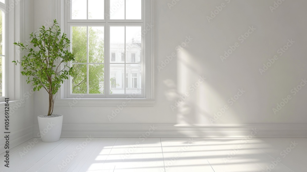 Fototapeta premium A bright room featuring a window and clean white walls