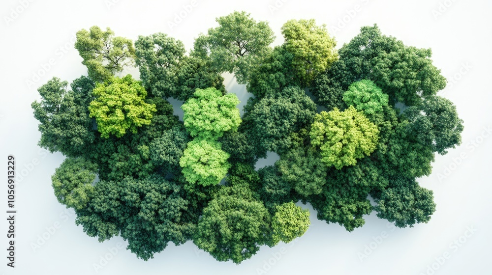 Cluster of vibrant green trees on a white backdrop Cluster of vibrant green trees on a white backdrop
