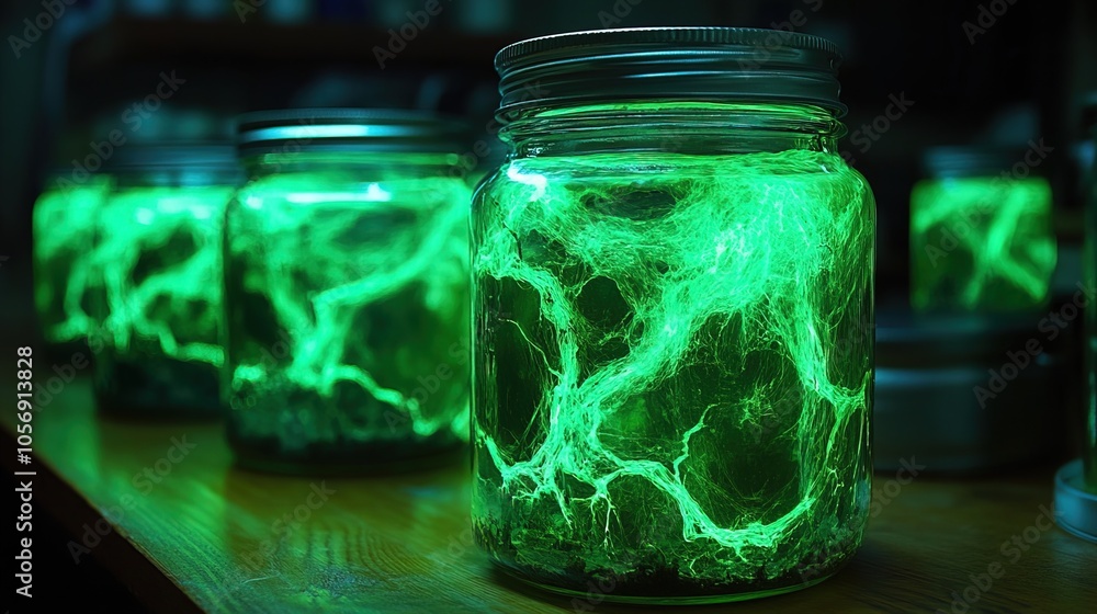 Creepy green glowing halloween specimen jars Creepy green glowing halloween specimen jars