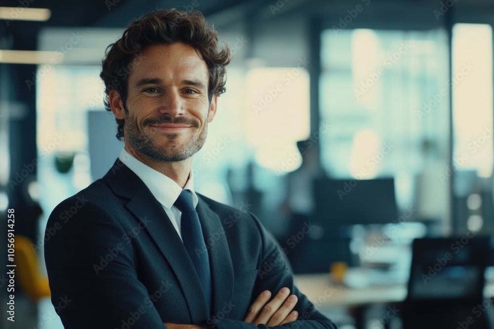 A professional man in a suit and tie standing with his arms crossed, ready to discuss business A professional man in a suit and tie standing with his arms crossed, ready to discuss business