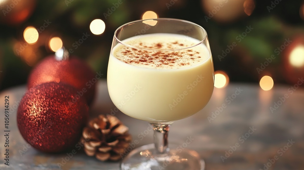 Eggnog served in a glass perfect for the festive fall and winter seasons Eggnog served in a glass perfect for the festive fall and winter seasons