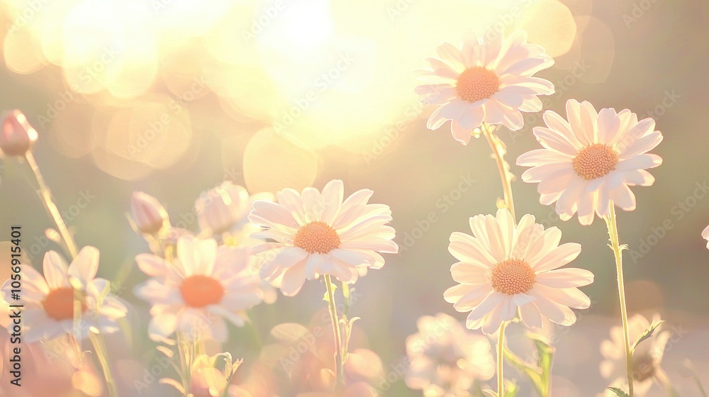 Obraz premium Summer Blossom Daisies With Bokeh Background Toned Vintage