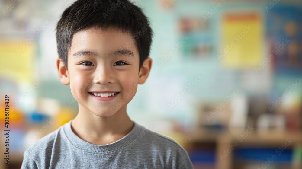 Smiling Asian boy in a school setting Smiling Asian boy in a school setting