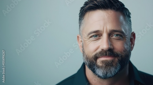 Close-up portrait of a smiling man with a beard photo