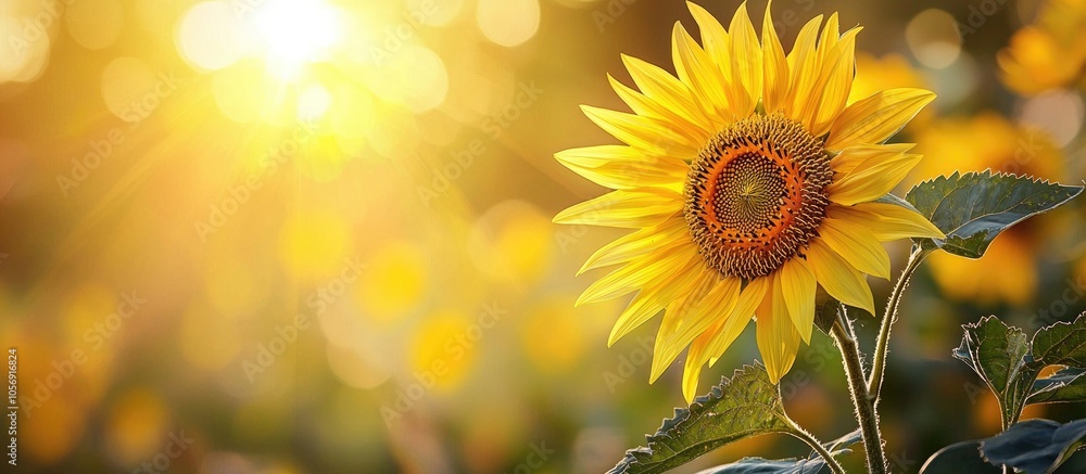 Fototapeta premium Sun Flower And Yellow Background