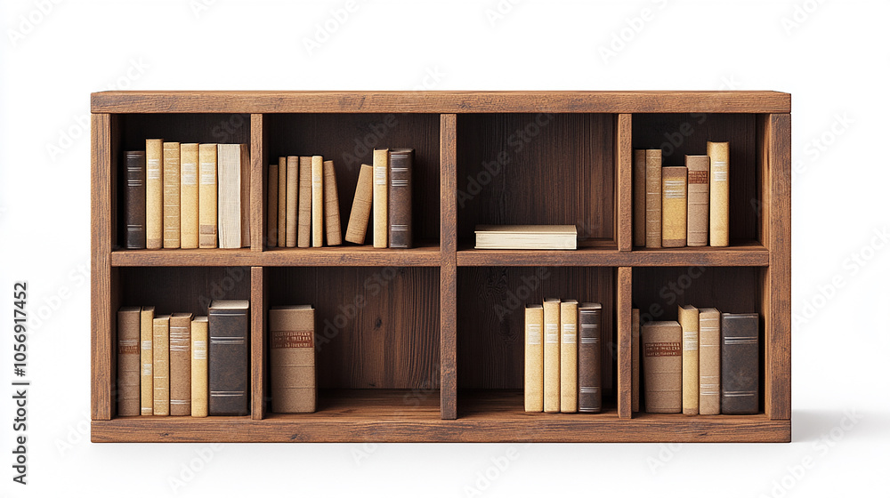 Wooden book shelve with alot of books Isolated on White Background Wooden book shelve with alot of books Isolated on White Background