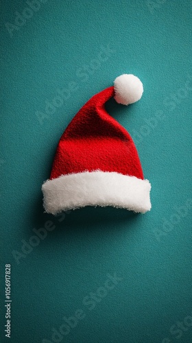 Minimalist paper art Santa hat with simple shadow and cute details Clear background with copy space for text