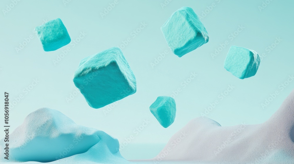 A captivating scene of floating turquoise ice cubes against a soft backdrop, evoking a sense of coolness and tranquility. A captivating scene of floating turquoise ice cubes against a soft backdrop, evoking a sense of coolness and tranquility.