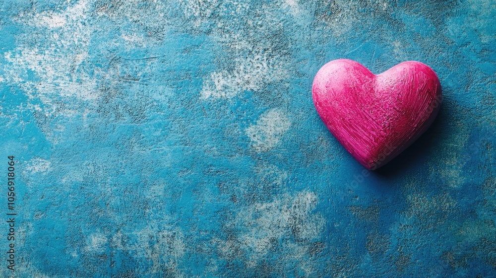 Valentine s Day backdrop featuring a pink heart on a blue surface Conceptual image for Valentine s celebration captured from a flat lay perspective with ample empty space Valentine s Day backdrop featuring a pink heart on a blue surface Conceptual image for Valentine s celebration captured from a flat lay perspective with ample empty space