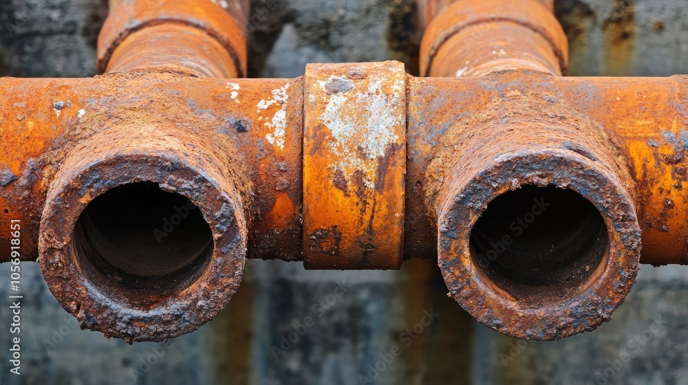 Deteriorated rusty pipes in a water system Scrap metal tubes exhibiting heavy orange rust Deteriorated rusty pipes in a water system Scrap metal tubes exhibiting heavy orange rust