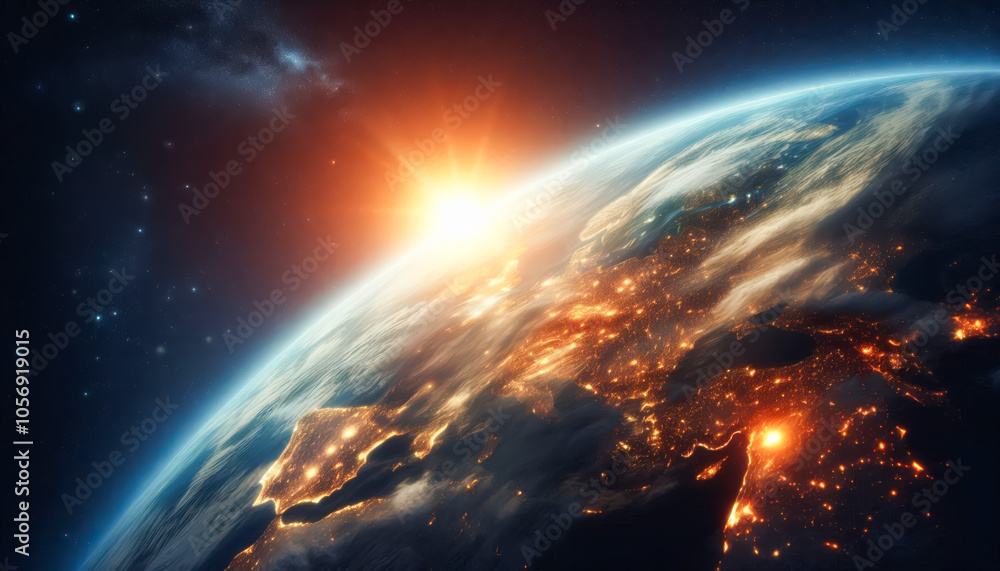 Earth from Space with Sunrise and Atmospheric Glow Earth from Space with Sunrise and Atmospheric Glow