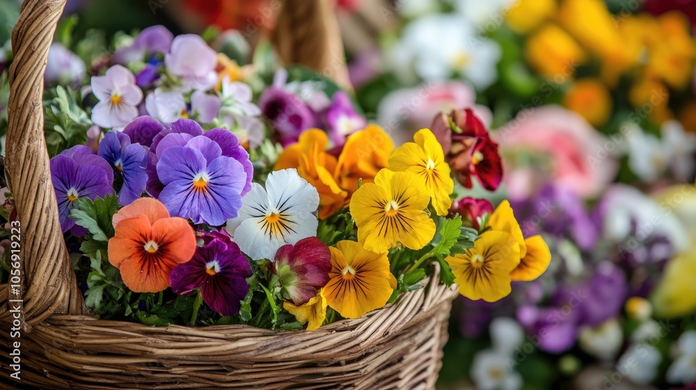 A close up of a basket brimming with vibrant spring flowers prepared for distribution during a festive celebration highlighting the diversity and vivid colors of the blooms A close up of a basket brimming with vibrant spring flowers prepared for distribution during a festive celebration highlighting the diversity and vivid colors of the blooms
