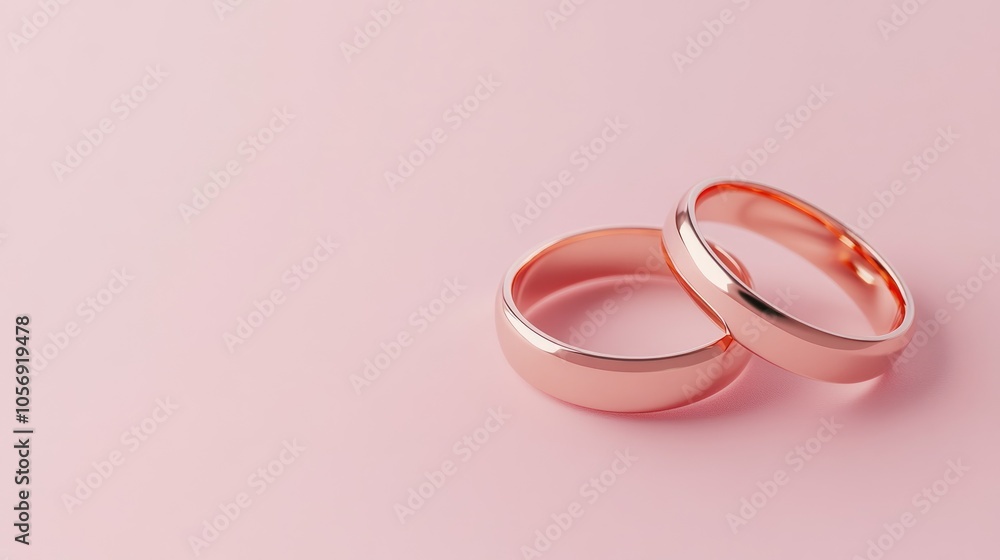 Wedding bands on a gentle pink backdrop with ample space for text Wedding bands on a gentle pink backdrop with ample space for text