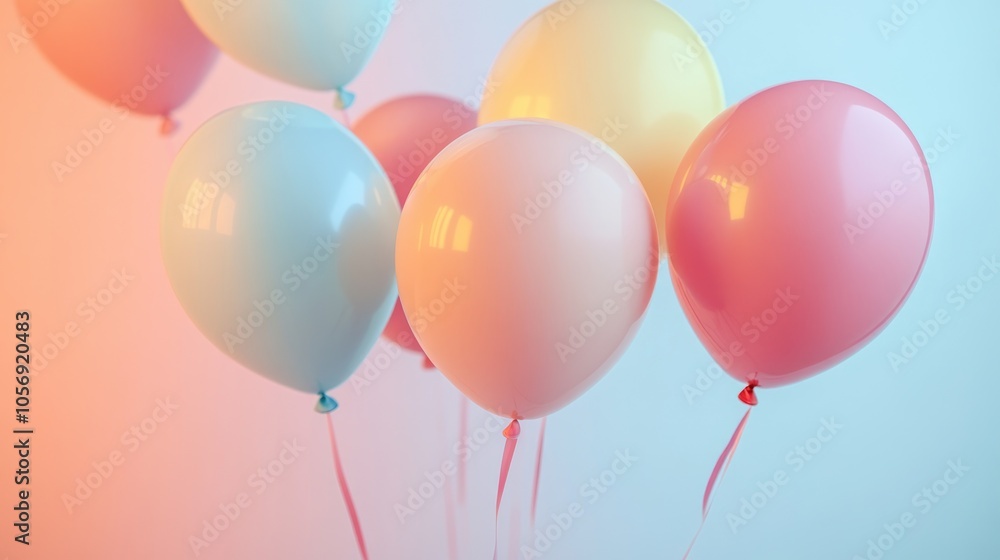 Pastel background featuring colorful balloons Pastel background featuring colorful balloons