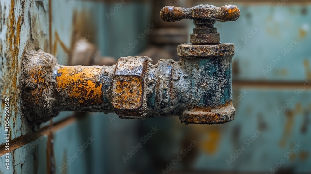Close up of a worn out shower faucet exhibiting rust and leaking old steel plumbing with visible corrosion in the bathroom Close up of a worn out shower faucet exhibiting rust and leaking old steel plumbing with visible corrosion in the bathroom
