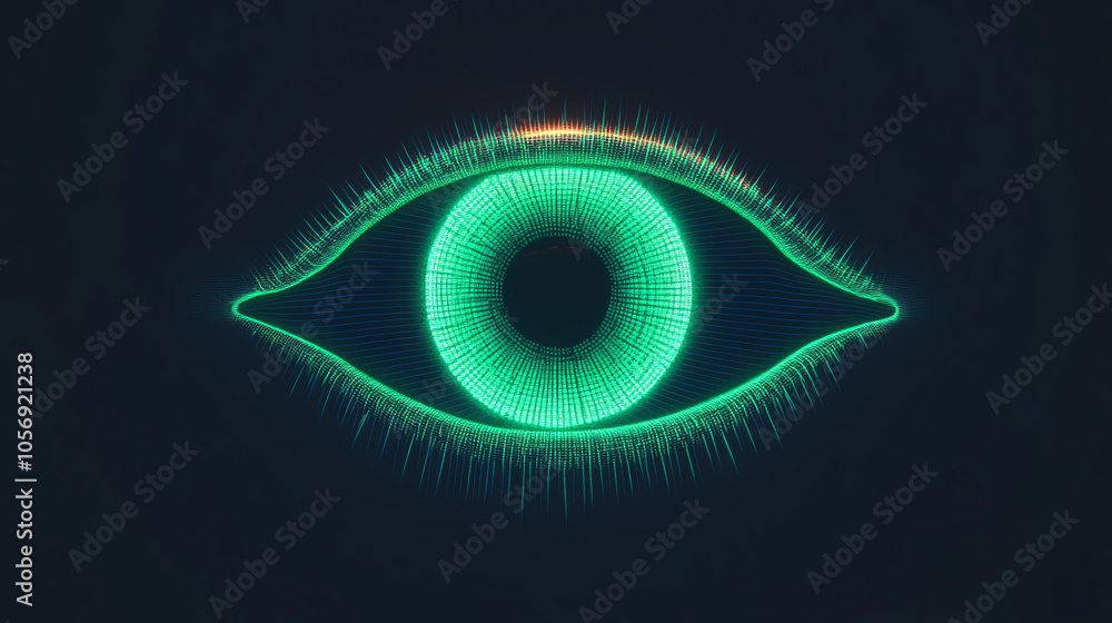 A glowing green eye illustration with intricate details on a dark background, symbolizing insight and perception.