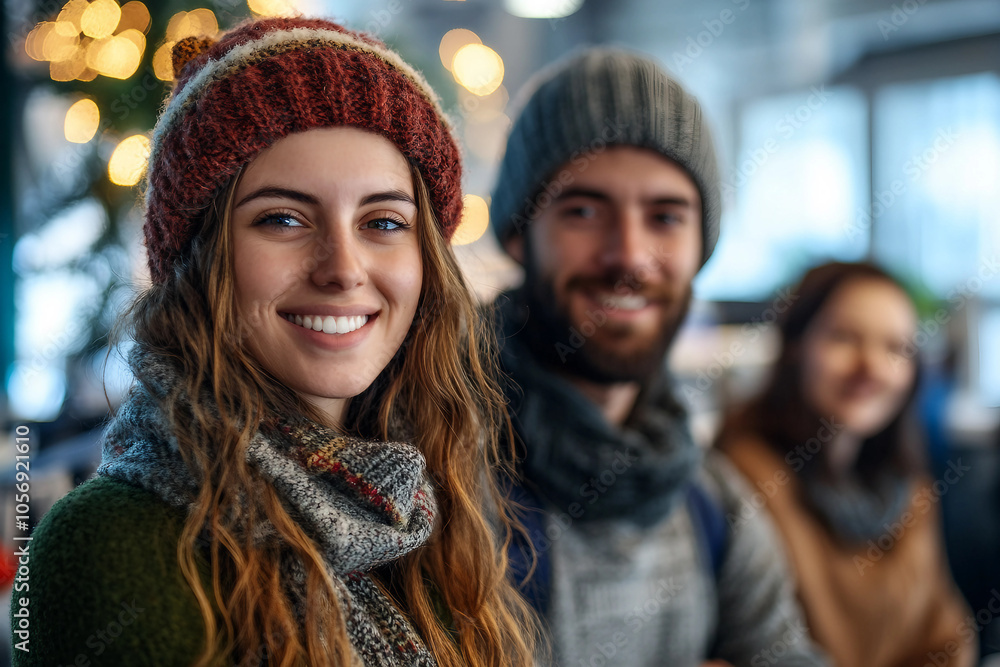 Young woman is working with a christmas tree in the background created with ai generative Young woman is working with a christmas tree in the background created with ai generative