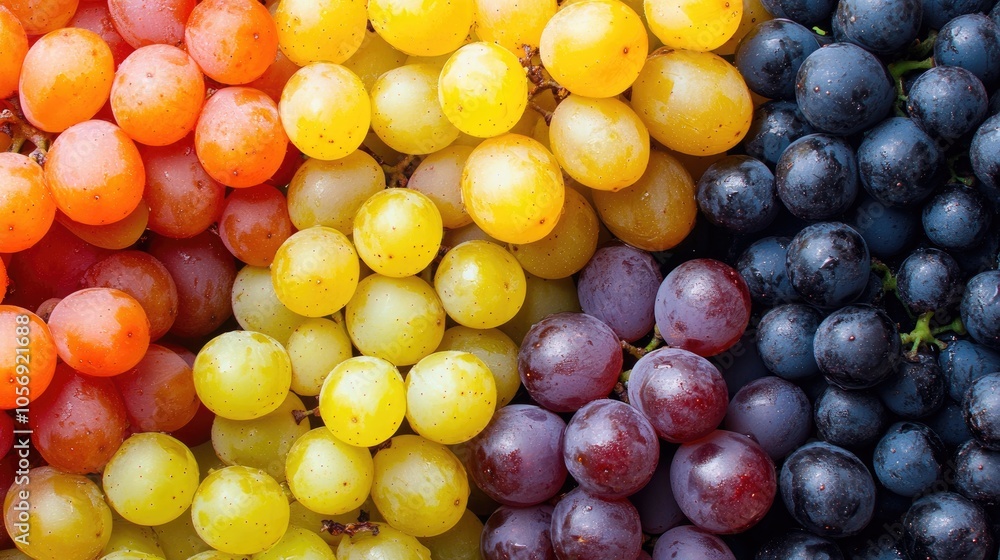 Close up image highlights different varieties of orange grapes featuring seeds