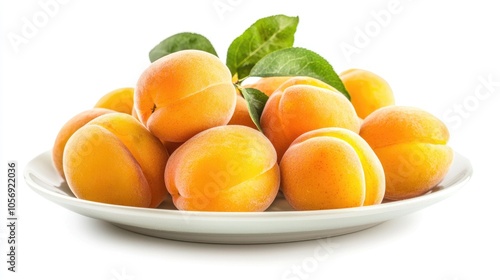 Ripe Apricot Isolated On White Background Fresh And Juicy Apricots On The Plate Organic Food Close Up