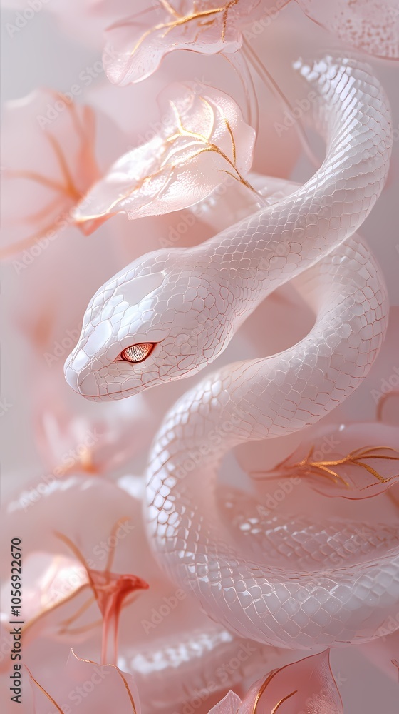 Fototapeta premium Traditional Chinese New Year transparent white snake illustration poster background