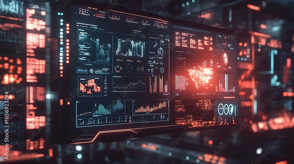 A futuristic digital screen displaying various data technology background A futuristic digital screen displaying various data technology background