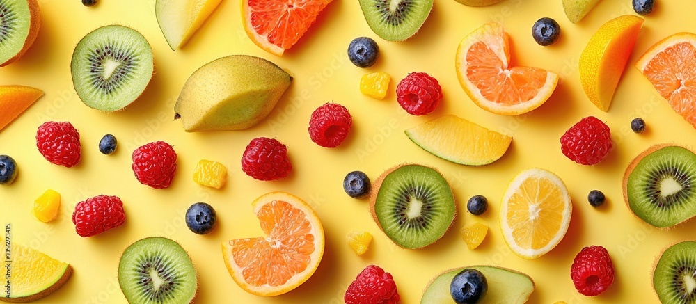Fresh Fruits Colorful Background Healthy Eating Concept Flat Lay Top View Fresh Fruits Colorful Background Healthy Eating Concept Flat Lay Top View
